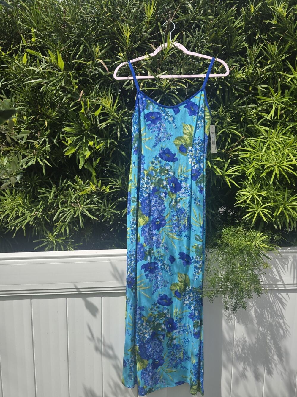 Breeze By Dorothy Schoelen VTG Blue Floral Dress Sz 4 Purple Lilies of the Field